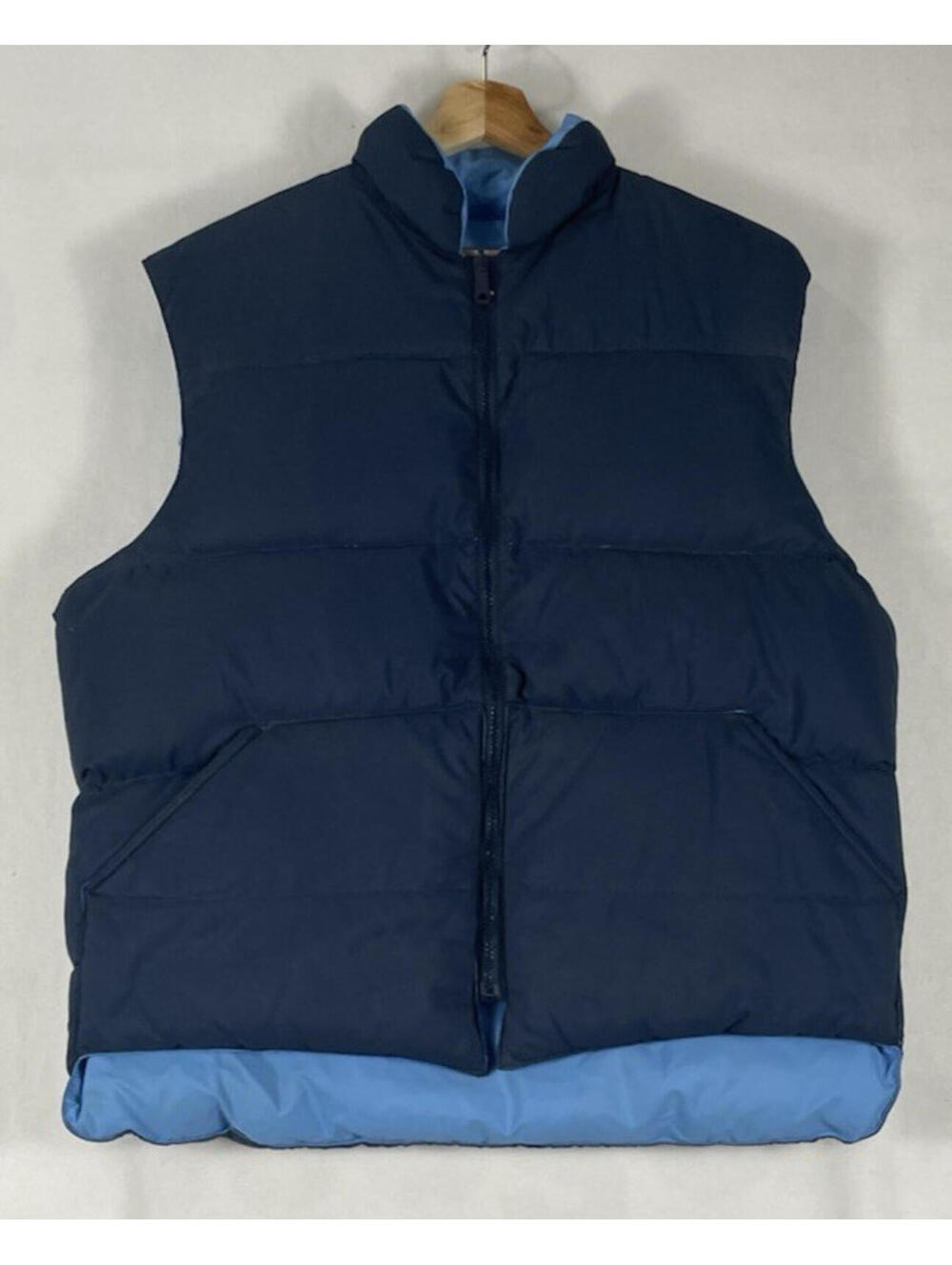 Vintage Sears Navy/Sky Blue Wearmaster Reversible Down Feather Puffer Vest Sz L